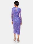 Whistles Etched Bouquet Mesh Midi Dress, Blue/Multi