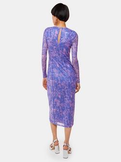 Whistles Etched Bouquet Mesh Midi Dress, Blue/Multi - view 2, Blue/Multi