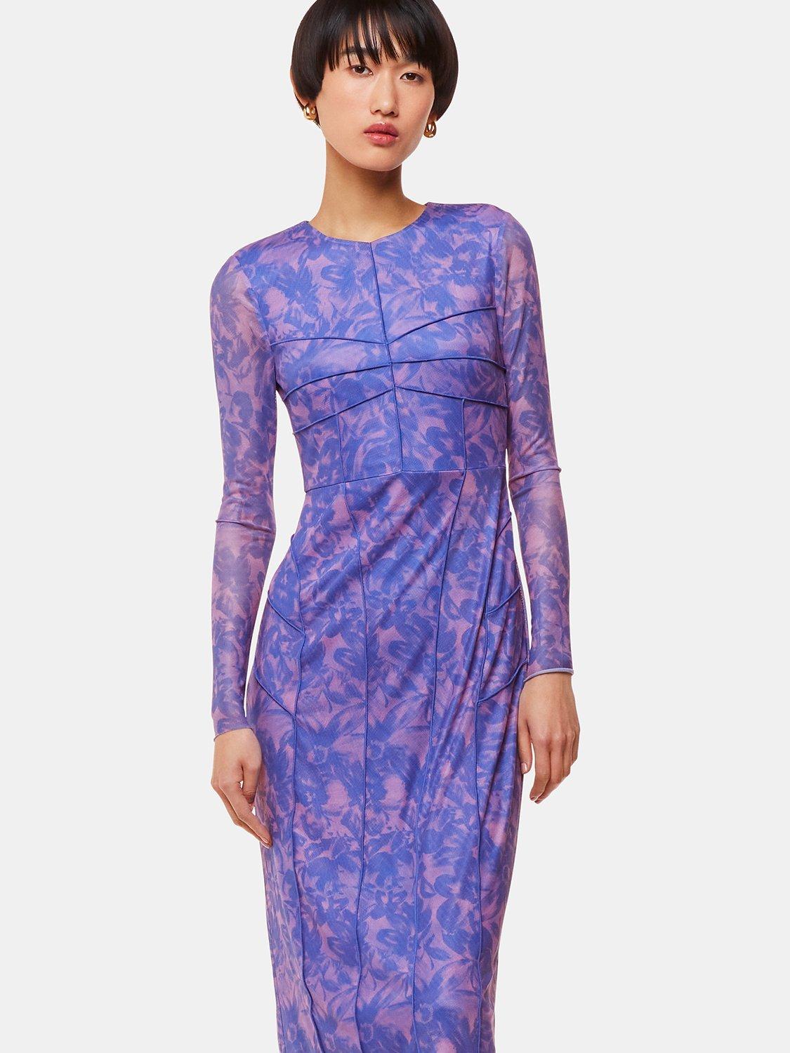 Product image 3 of 5, which shows Whistles Etched Bouquet Mesh Midi Dress, Blue/Multi, 6