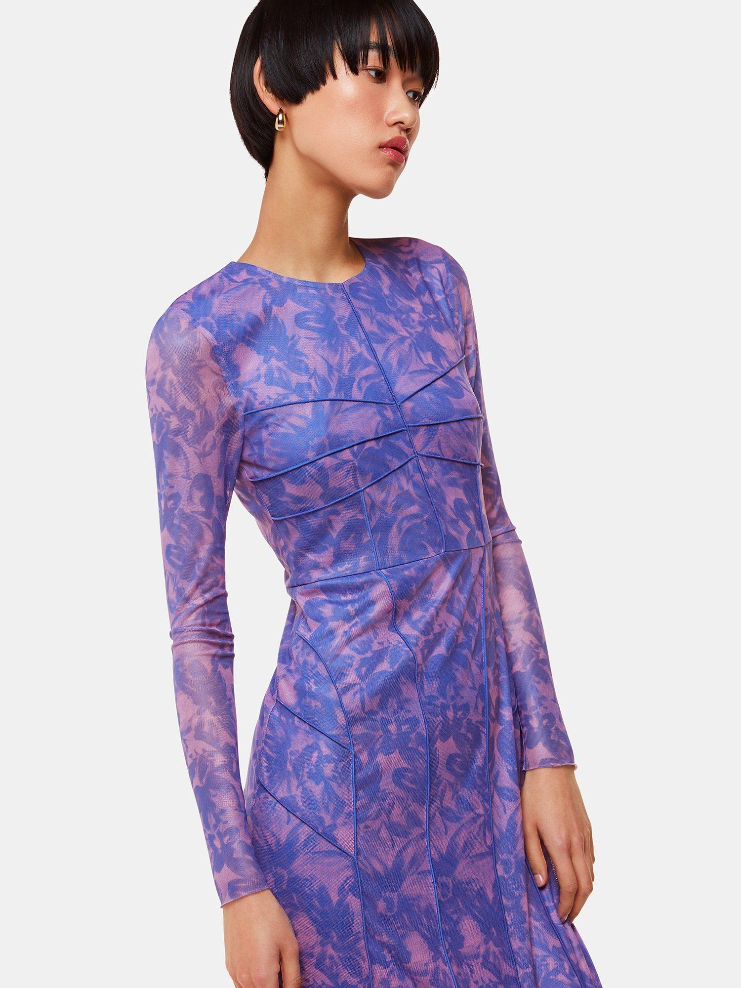Product image 4 of 5, which shows Whistles Etched Bouquet Mesh Midi Dress, Blue/Multi, 6