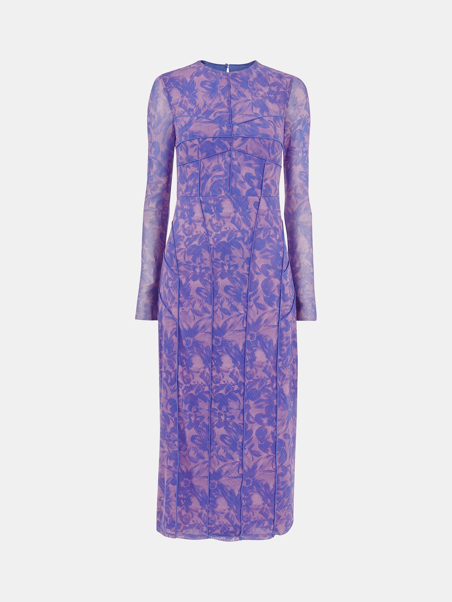 Product image 5 of 5, which shows Whistles Etched Bouquet Mesh Midi Dress, Blue/Multi, 6