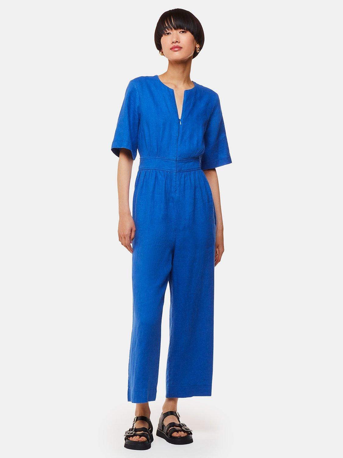 Whistles Cosima Linen Jumpsuit, Cobalt Blue