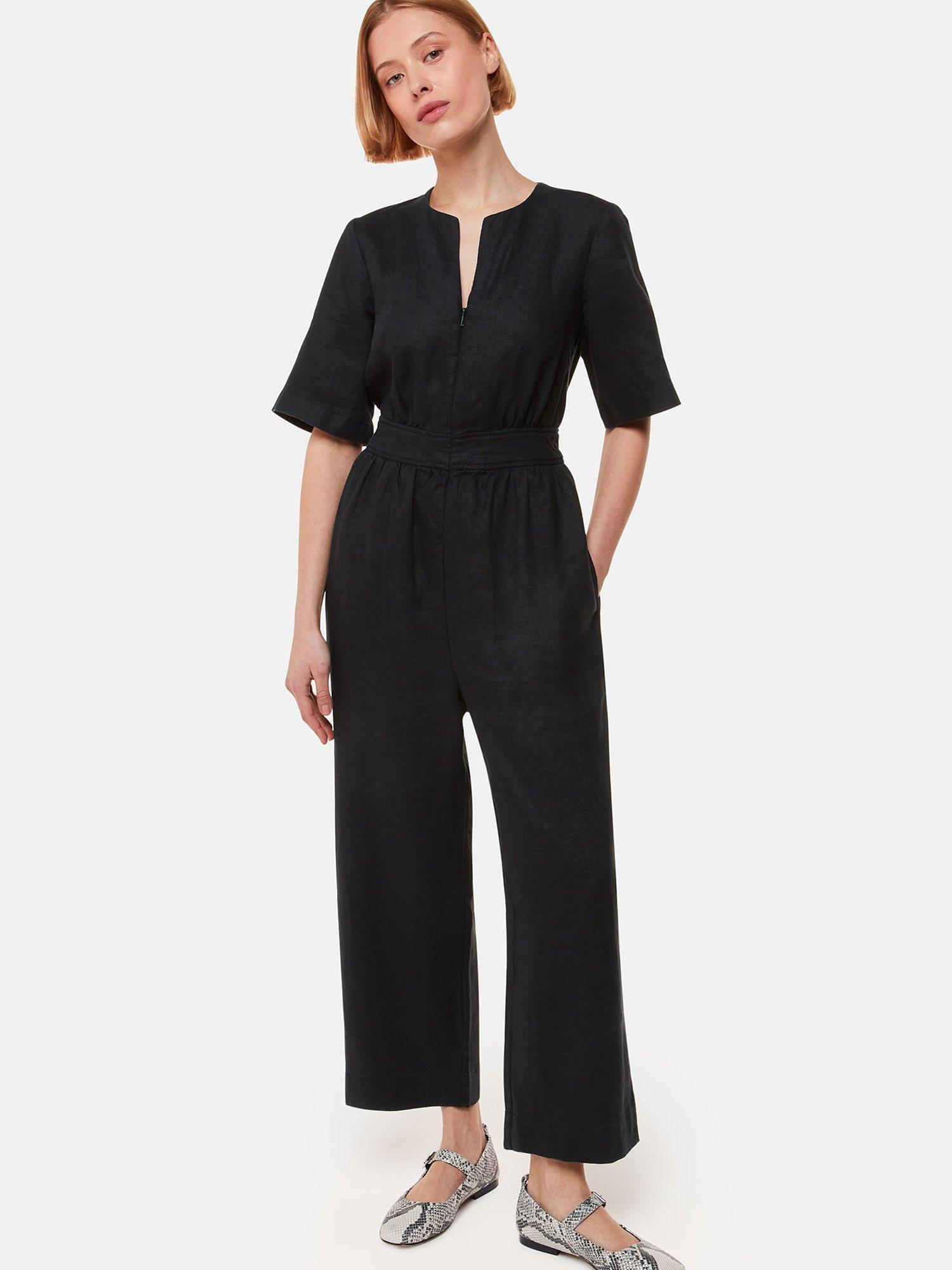 Product image 1 of 5, which shows Whistles Cosima Linen Jumpsuit, Black, 8