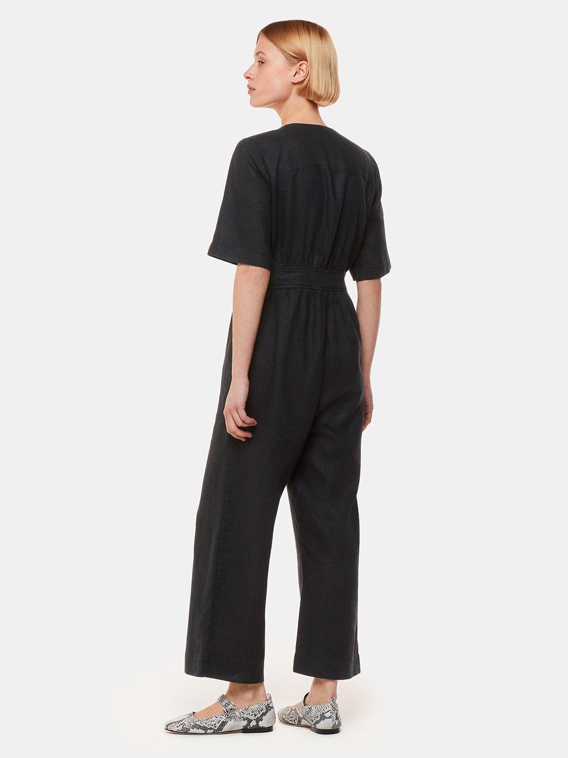 Product image 2 of 5, which shows Whistles Cosima Linen Jumpsuit, Black, 8