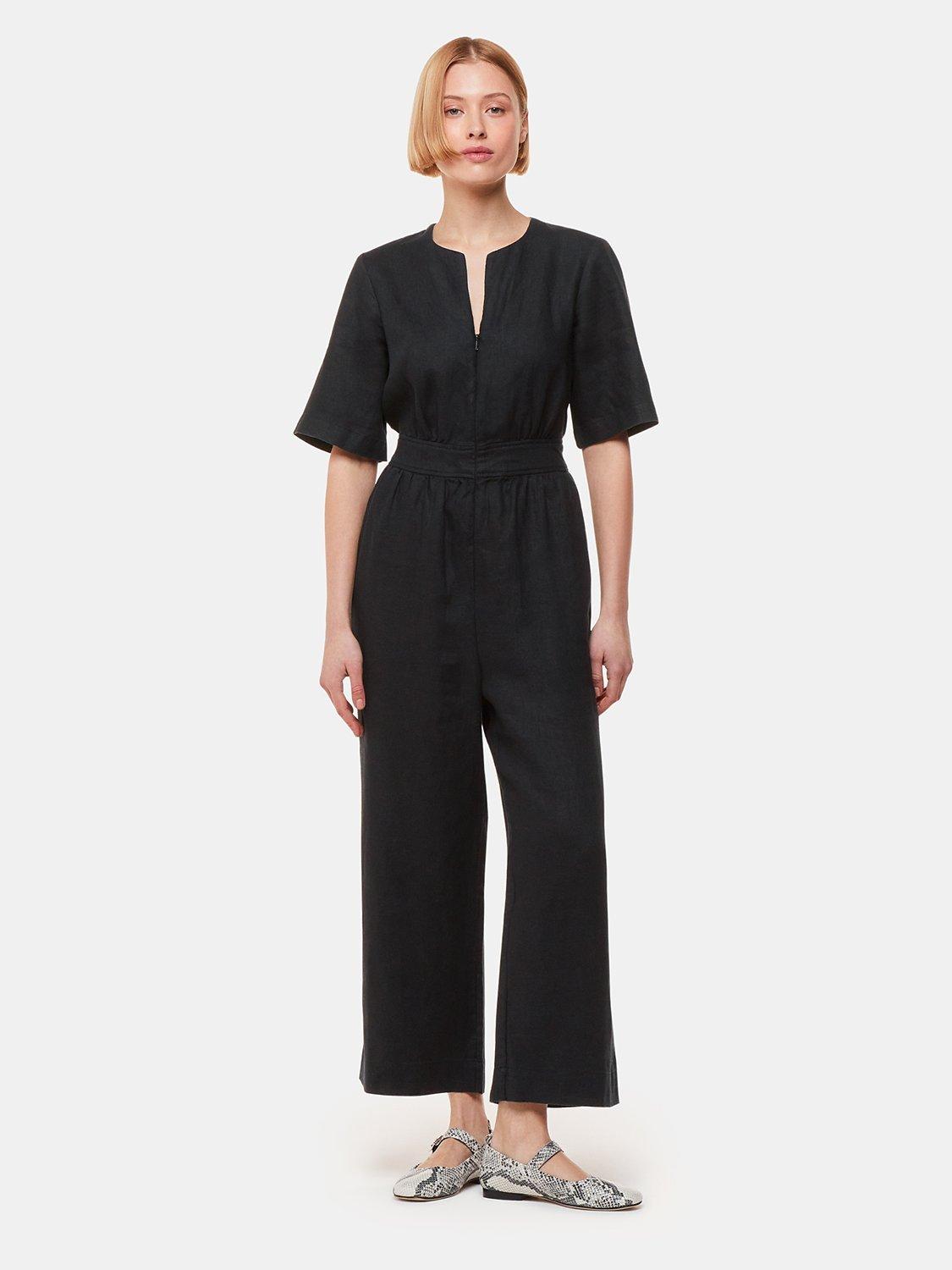 Product image 3 of 5, which shows Whistles Cosima Linen Jumpsuit, Black, 8