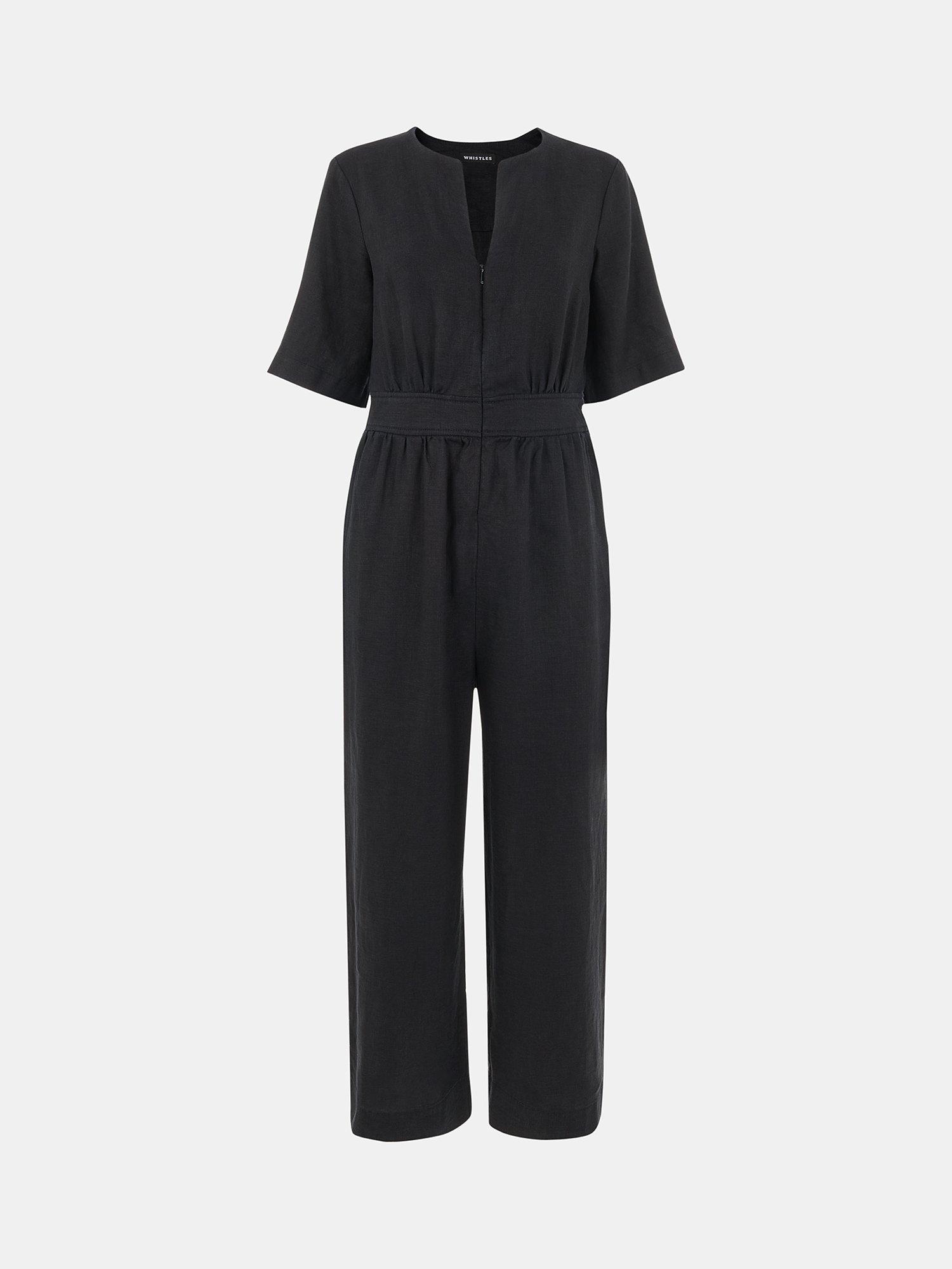 Product image 5 of 5, which shows Whistles Cosima Linen Jumpsuit, Black, 8