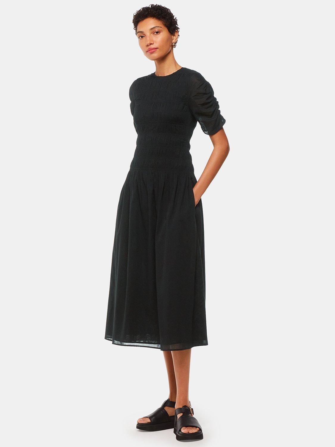 Whistles Petite Avery Smocked Midi Dress Black