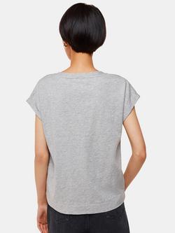 Whistles Willa Organic Cotton V-Neck Cap Sleeve T-Shirt - view 2, Grey Marl