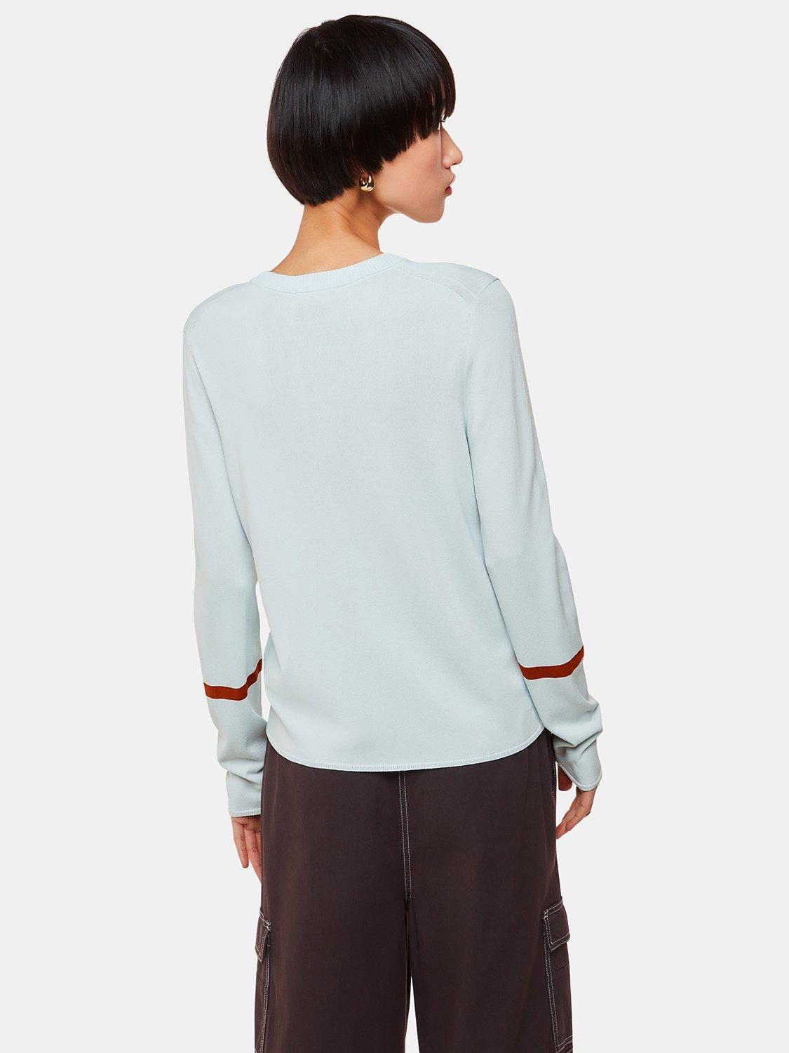 Product image 2 of 5, which shows Whistles Stripe Sleeve Detail Jumper, Pale Blue, 14