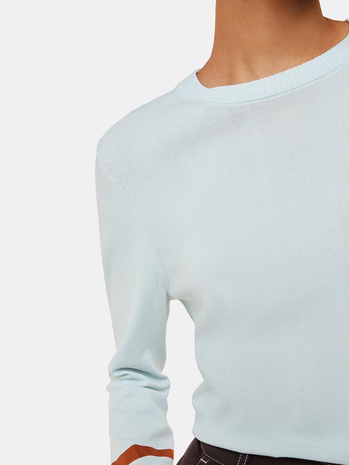 Product image 3 of 5, which shows Whistles Stripe Sleeve Detail Jumper, Pale Blue, 14