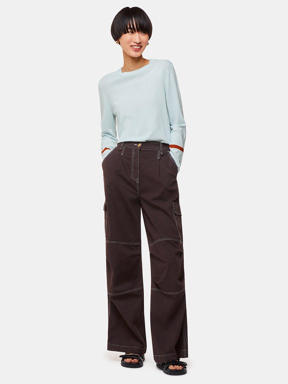 Product image 4 of 5, which shows Whistles Stripe Sleeve Detail Jumper, Pale Blue, 14