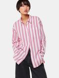 Whistles Oversized Striped Cotton Shirt, Pink/White