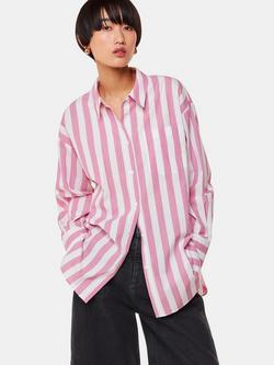 Whistles Oversized Striped Cotton Shirt, Pink/White, Pink/White