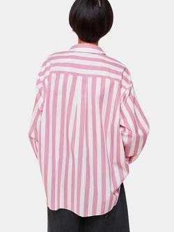 Whistles Oversized Striped Cotton Shirt, Pink/White - view 2, Pink/White