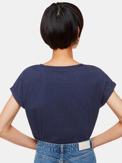 Whistles Willa Organic Cotton V-Neck Cap Sleeve T-Shirt - view 2, Navy