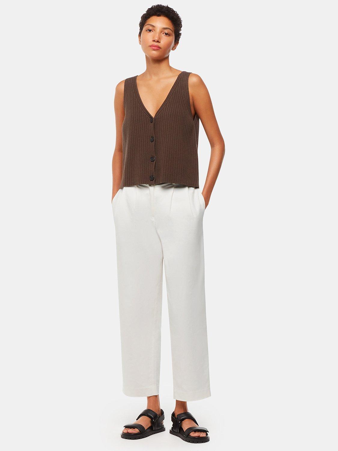 Product image 3 of 5, which shows Whistles Bethany Barrel Leg Trousers, White, 6