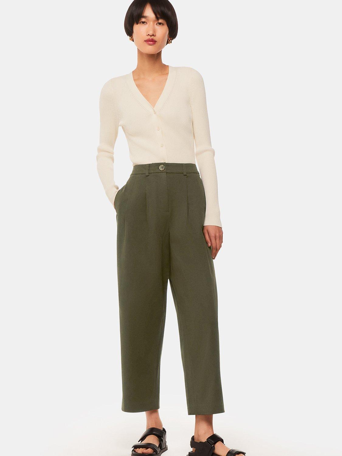 Product image 2 of 5, which shows Whistles Petite Bethany Barrel Leg Trousers, Khaki, 6