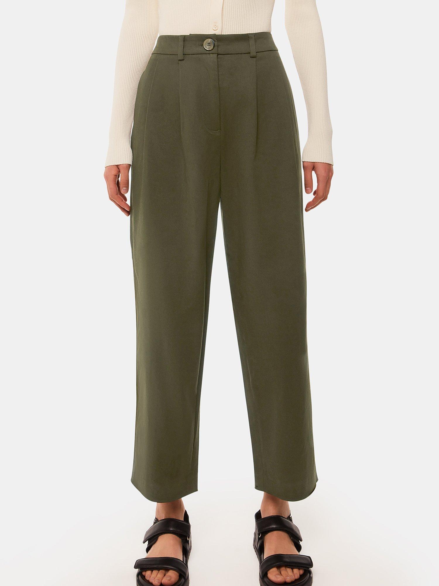 Product image 1 of 5, which shows Whistles Petite Bethany Barrel Leg Trousers, Khaki, 6