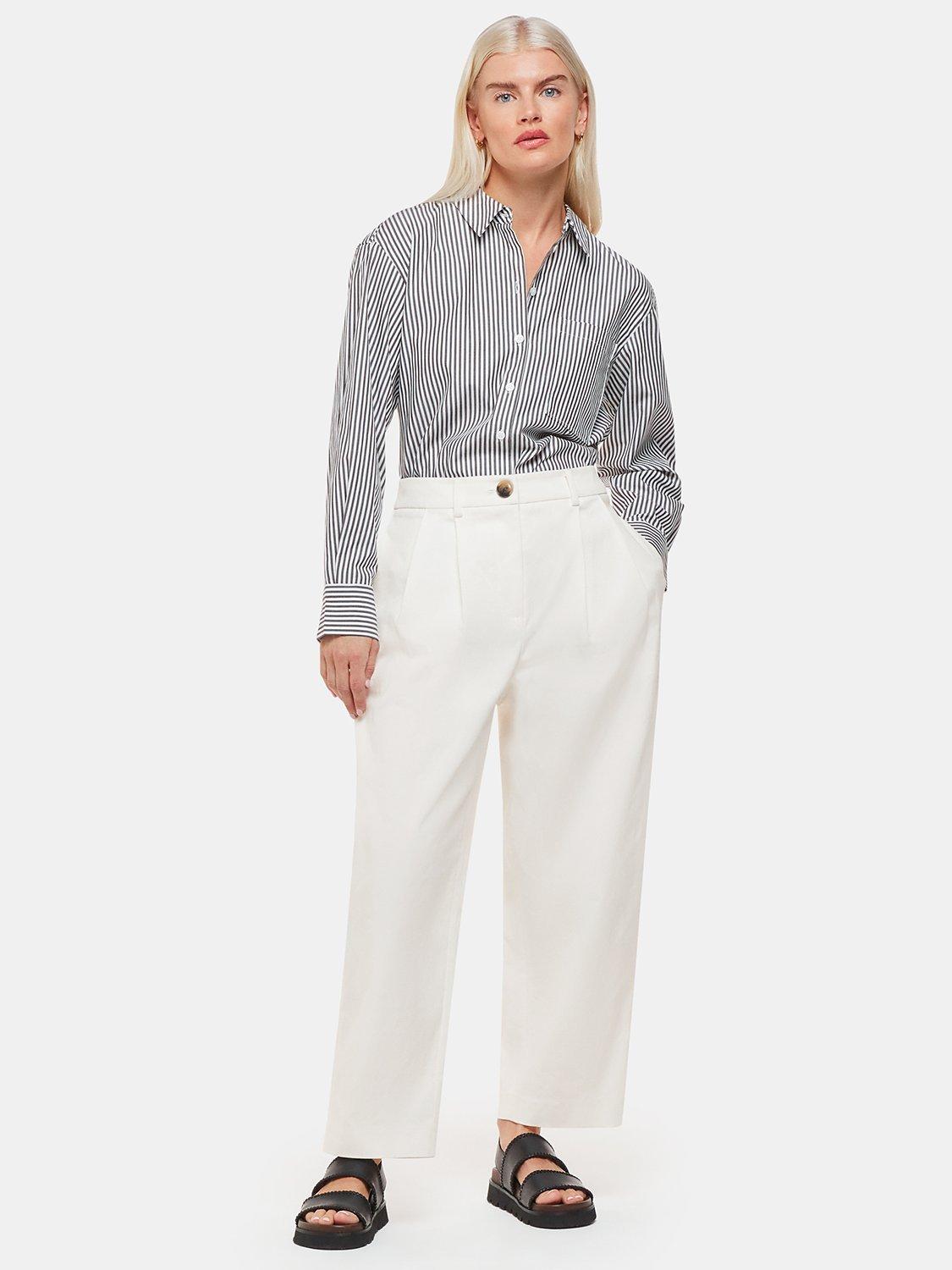 Product image 1 of 5, which shows Whistles Petite Bethany Barrel Leg Trousers, White, 8