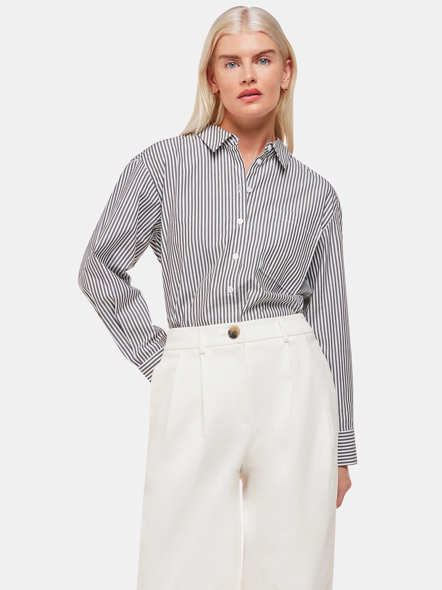 Product image 3 of 5, which shows Whistles Petite Bethany Barrel Leg Trousers, White, 8