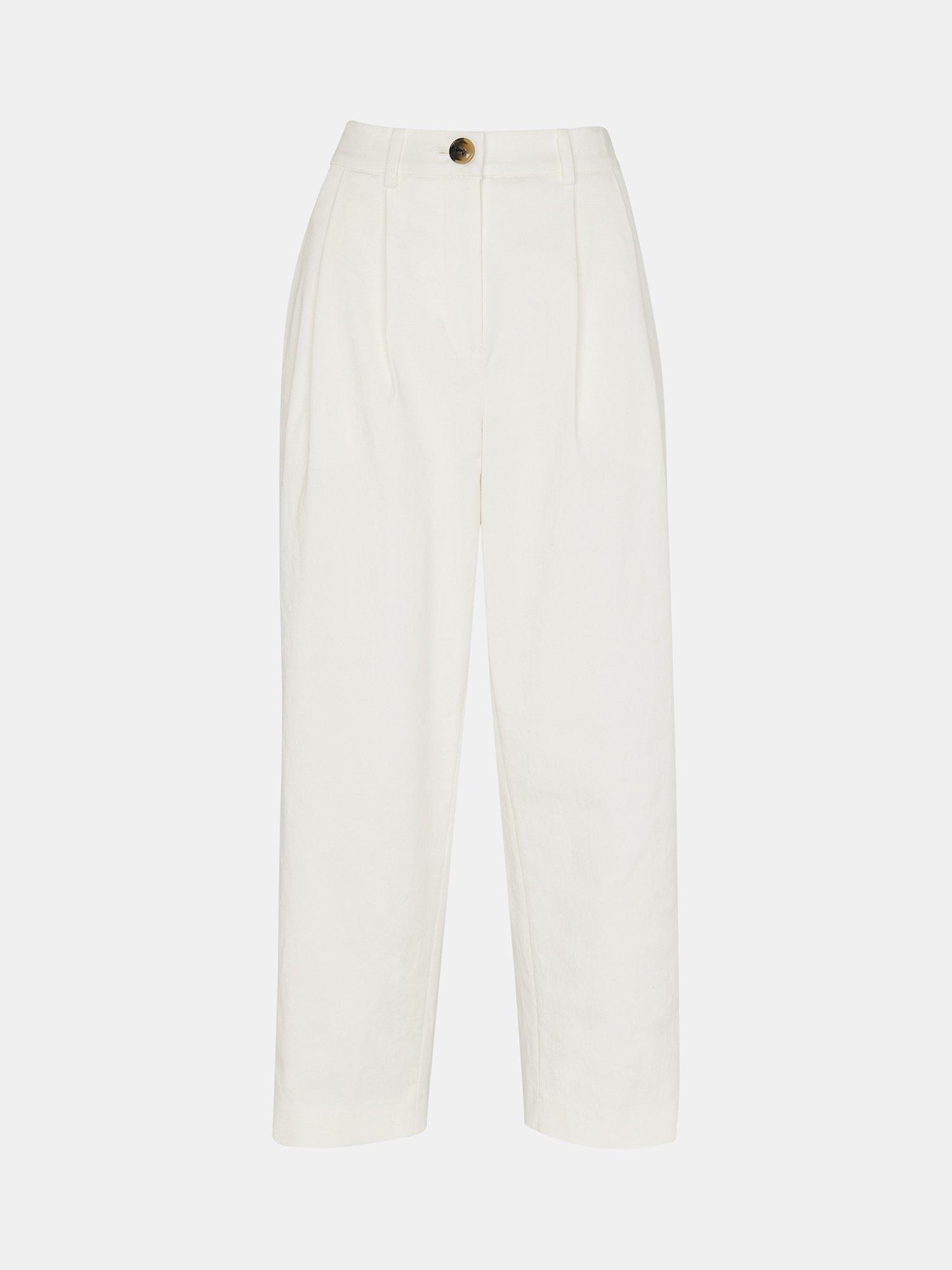Product image 5 of 5, which shows Whistles Petite Bethany Barrel Leg Trousers, White, 8