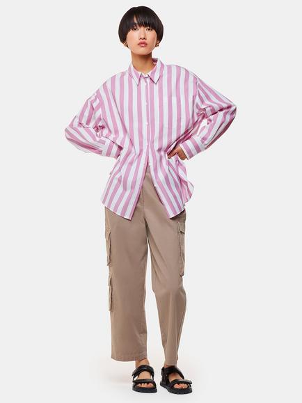 Whistles Phoebe Casual Cotton Utility Trousers, Taupe, Taupe