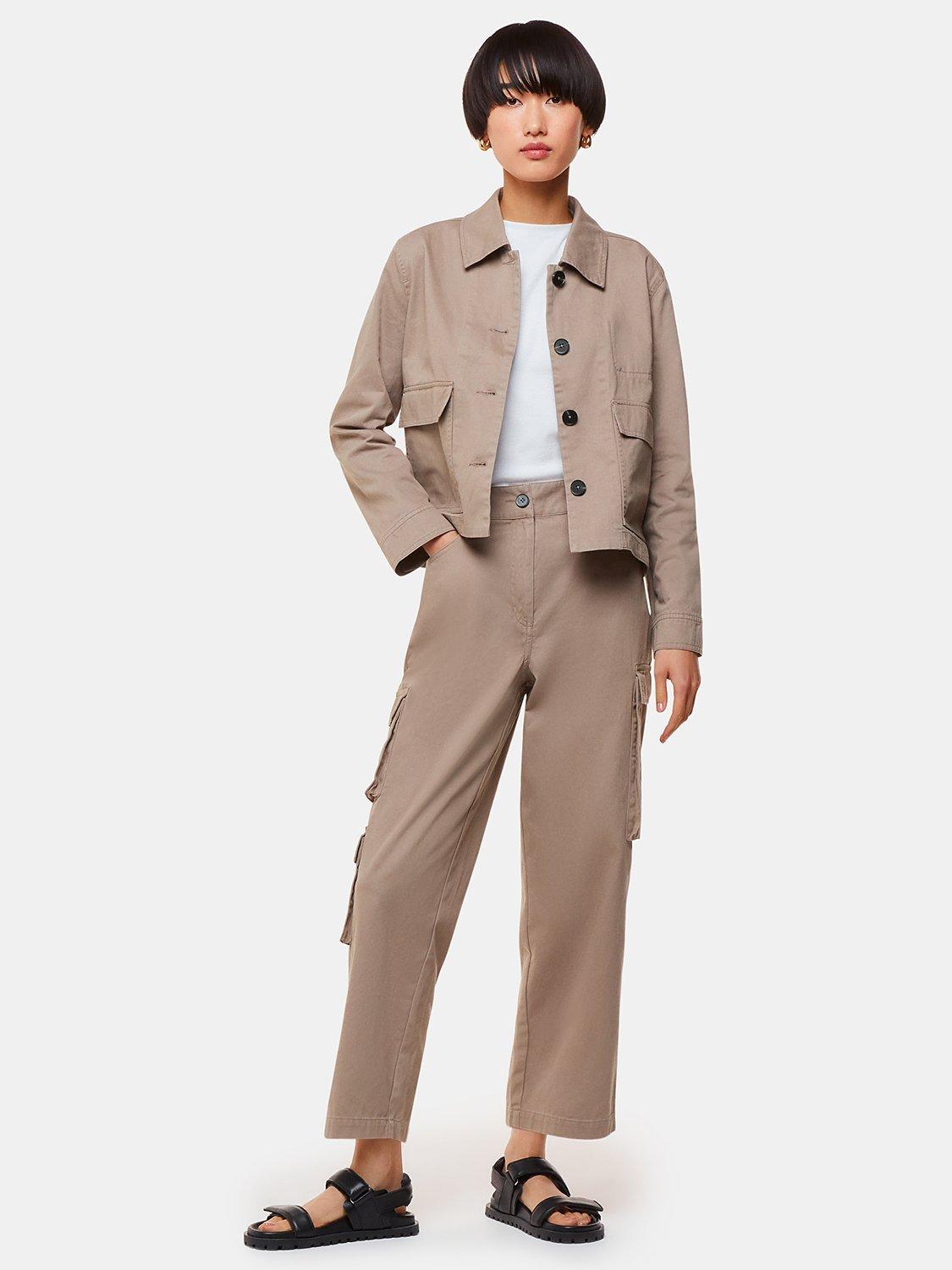 Product image 3 of 5, which shows Whistles Phoebe Casual Cotton Utility Trousers, Taupe, 8