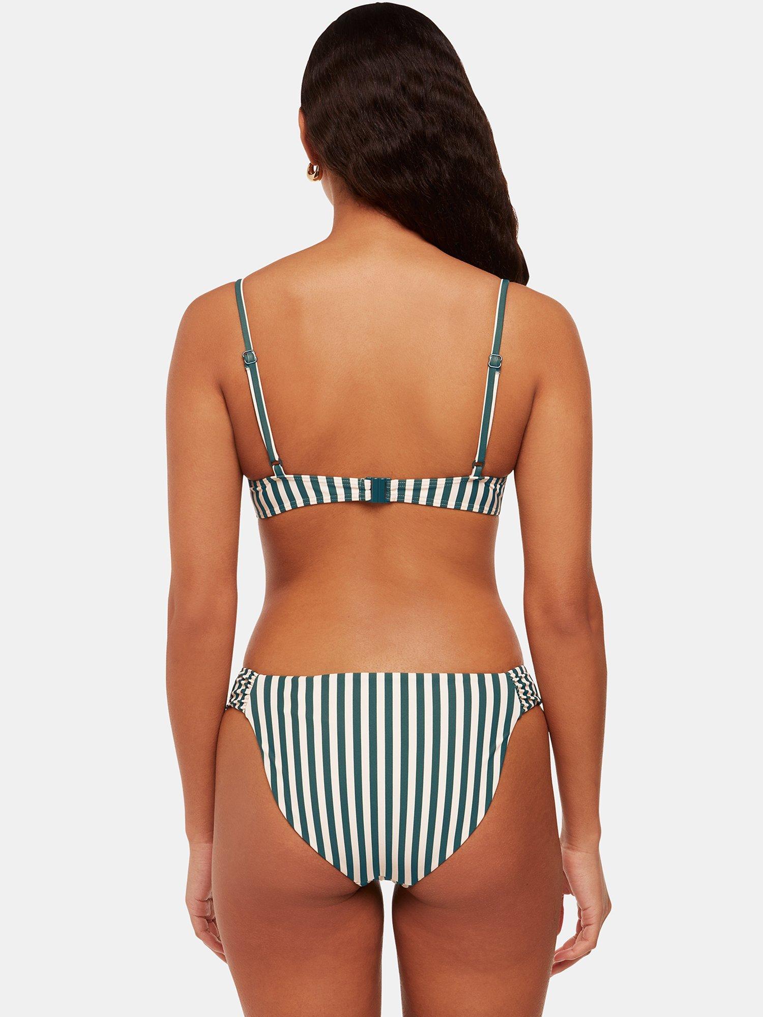 Product image 2 of 4, which shows Whistles Striped Bikini Bottoms, Green/White, 6