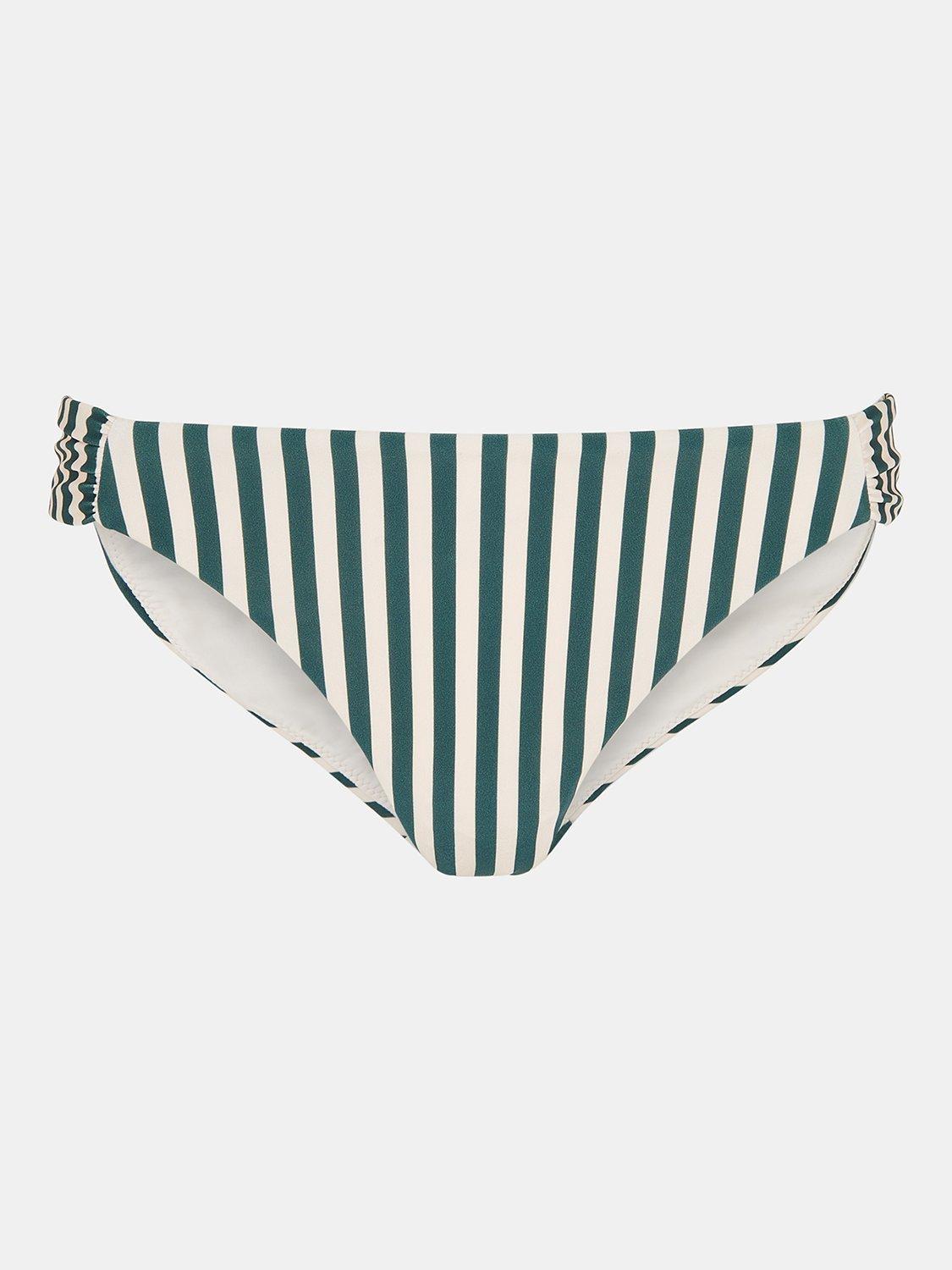 Product image 4 of 4, which shows Whistles Striped Bikini Bottoms, Green/White, 6