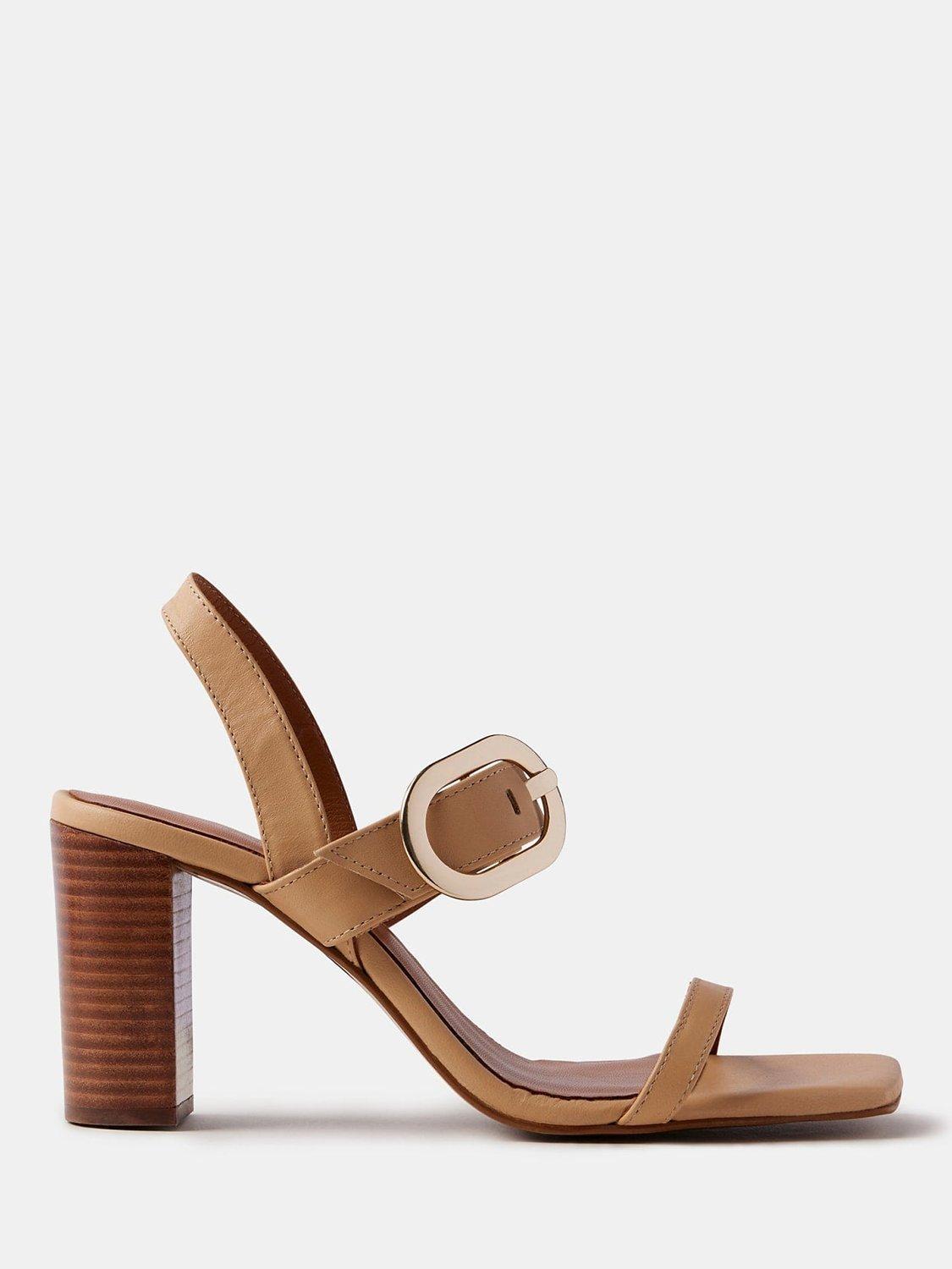 Mint Velvet Leather Buckle Block Heel Sandals, Pink Light