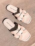 Mint Velvet Flat Leather Sandals, Natural Cream