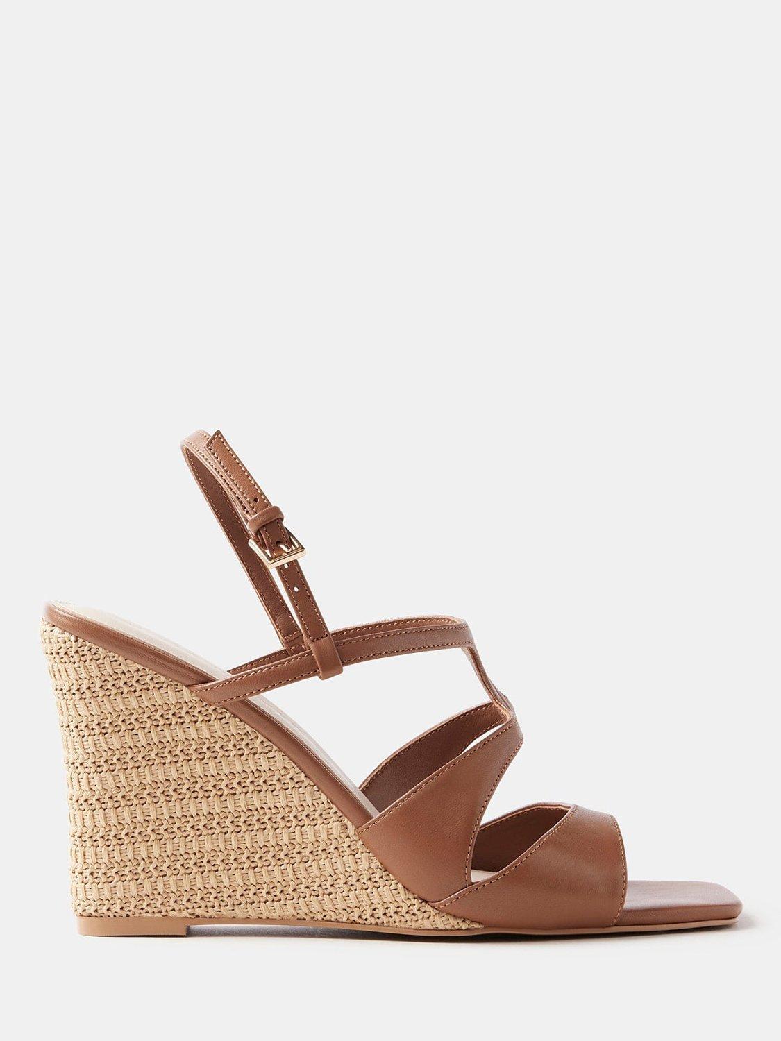Mint Velvet Raffia Wedge Heel Sandals, Tan
