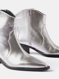 Mint Velvet Leather Cowboy Boots, Silver