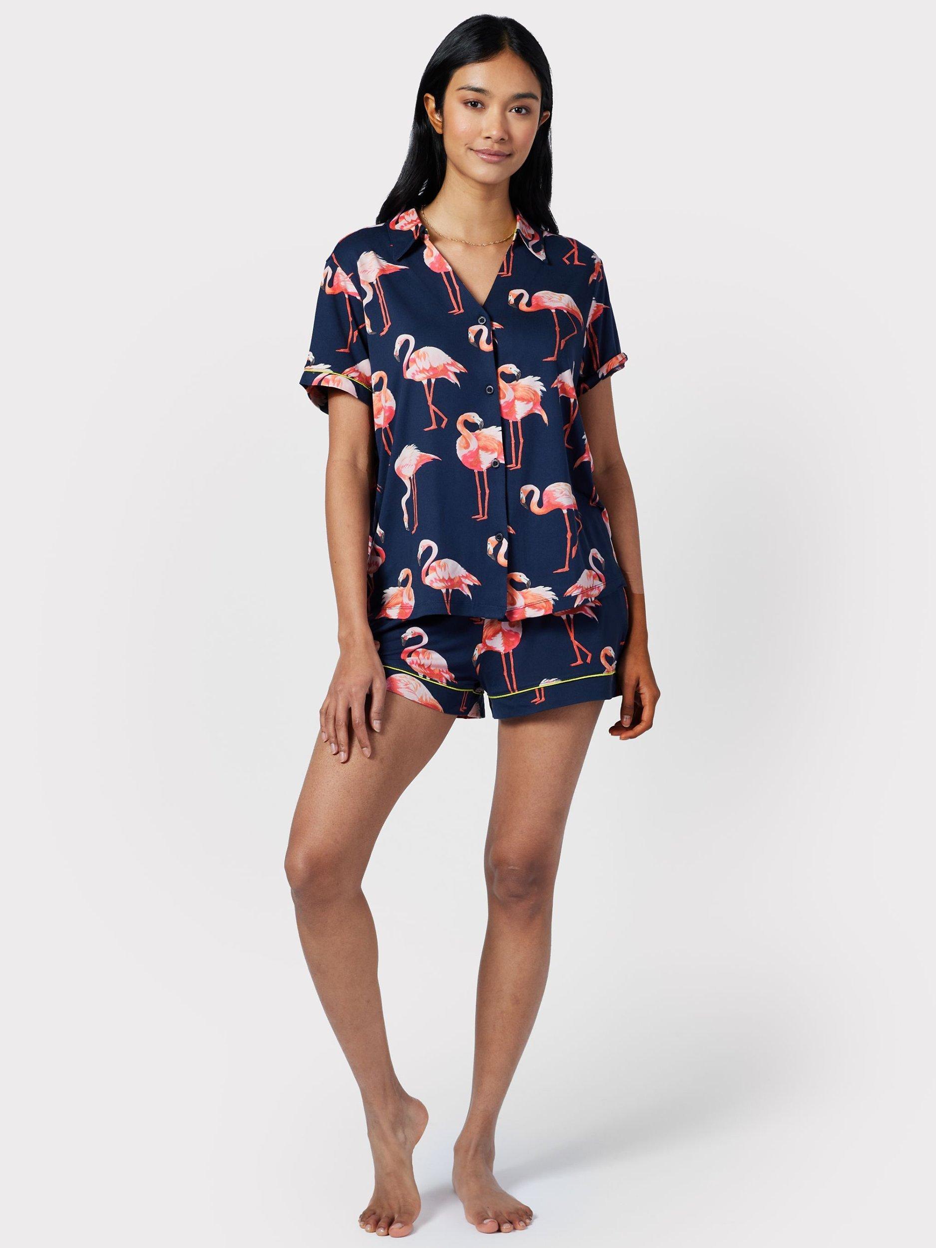 Chelsea Peers Flamingo Print Short Pyjama Set, Navy