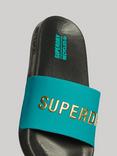 Superdry Code Core Pool Sliders, Aquamarine Blue/Multi