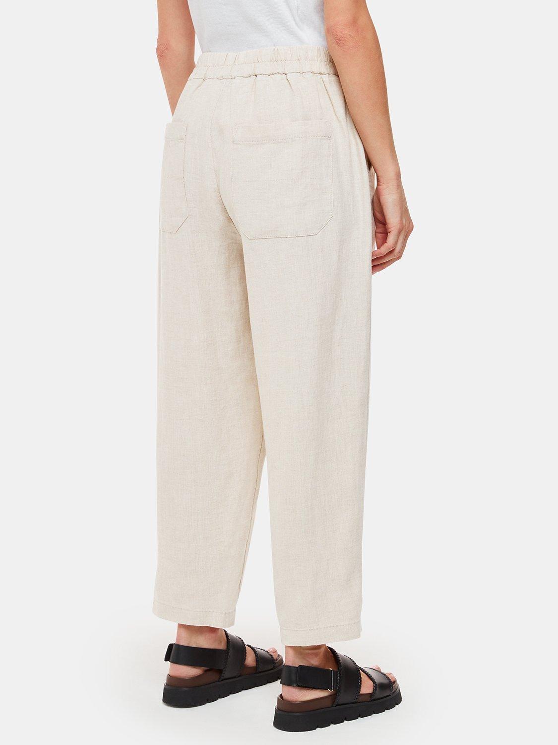 Product image 2 of 5, which shows Whistles Petite Linen Barrel Leg Trousers, Oatmeal, 6