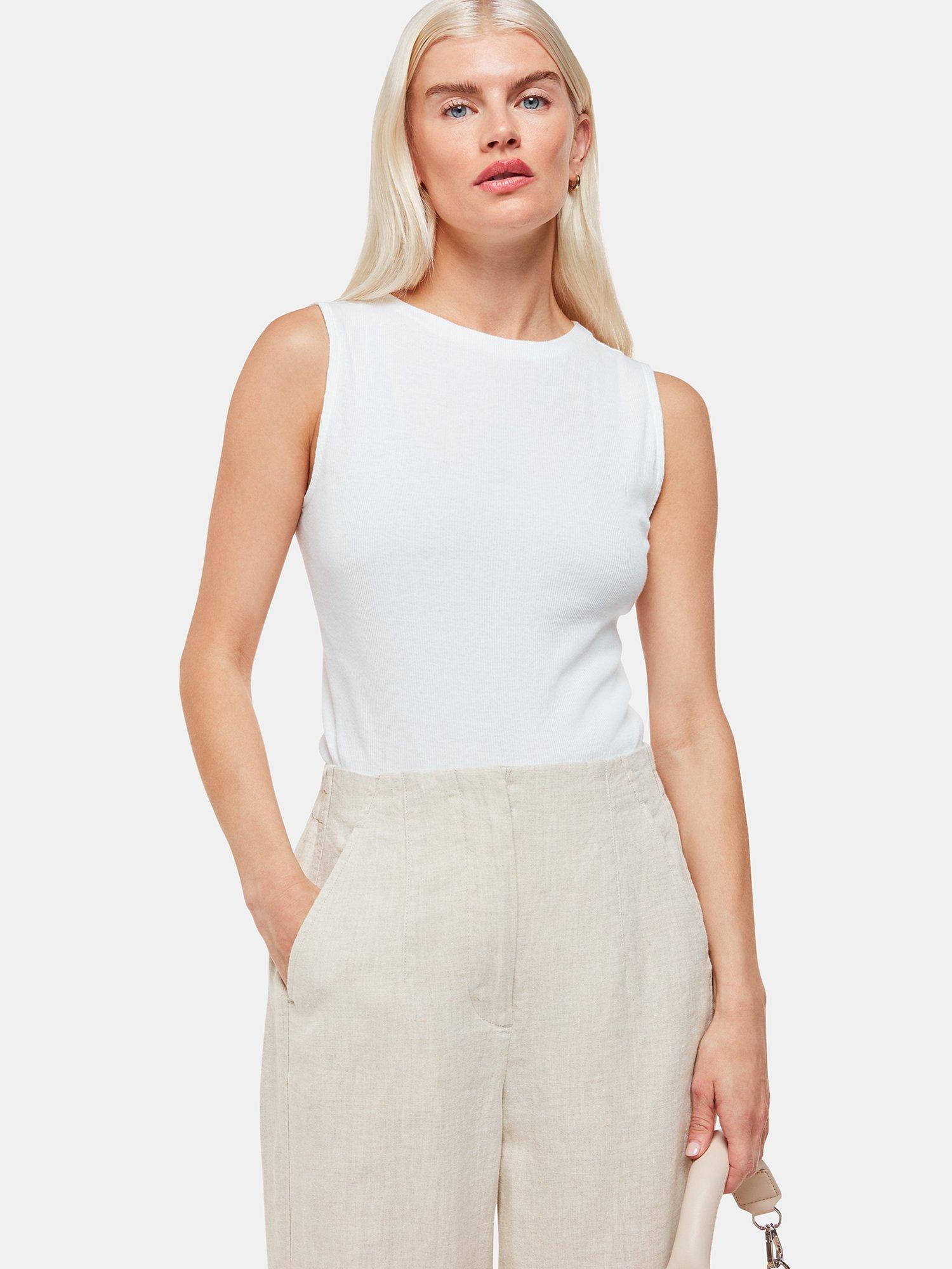 Product image 4 of 5, which shows Whistles Petite Linen Barrel Leg Trousers, Oatmeal, 6