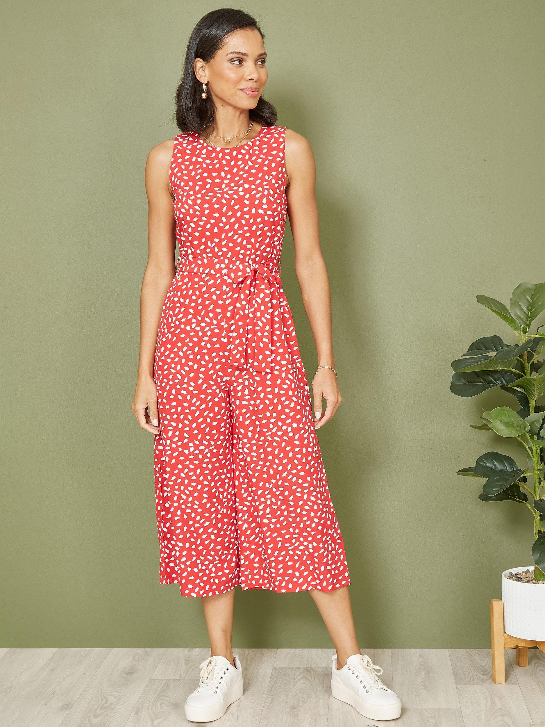 Product image 1 of 5, which shows Mela London Dash Print Culotte Jumpsuit, Red, 6