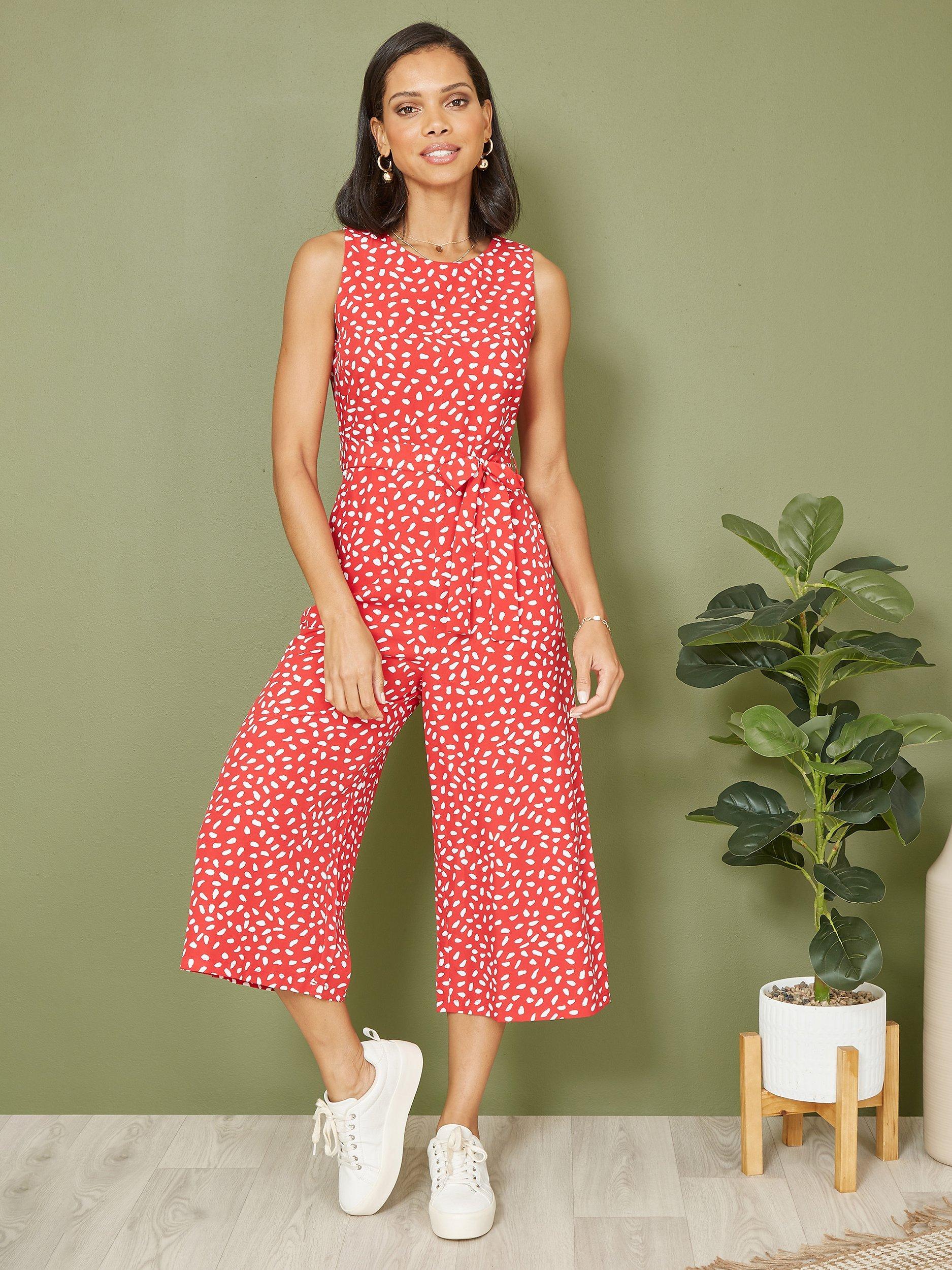 Product image 3 of 5, which shows Mela London Dash Print Culotte Jumpsuit, Red, 6