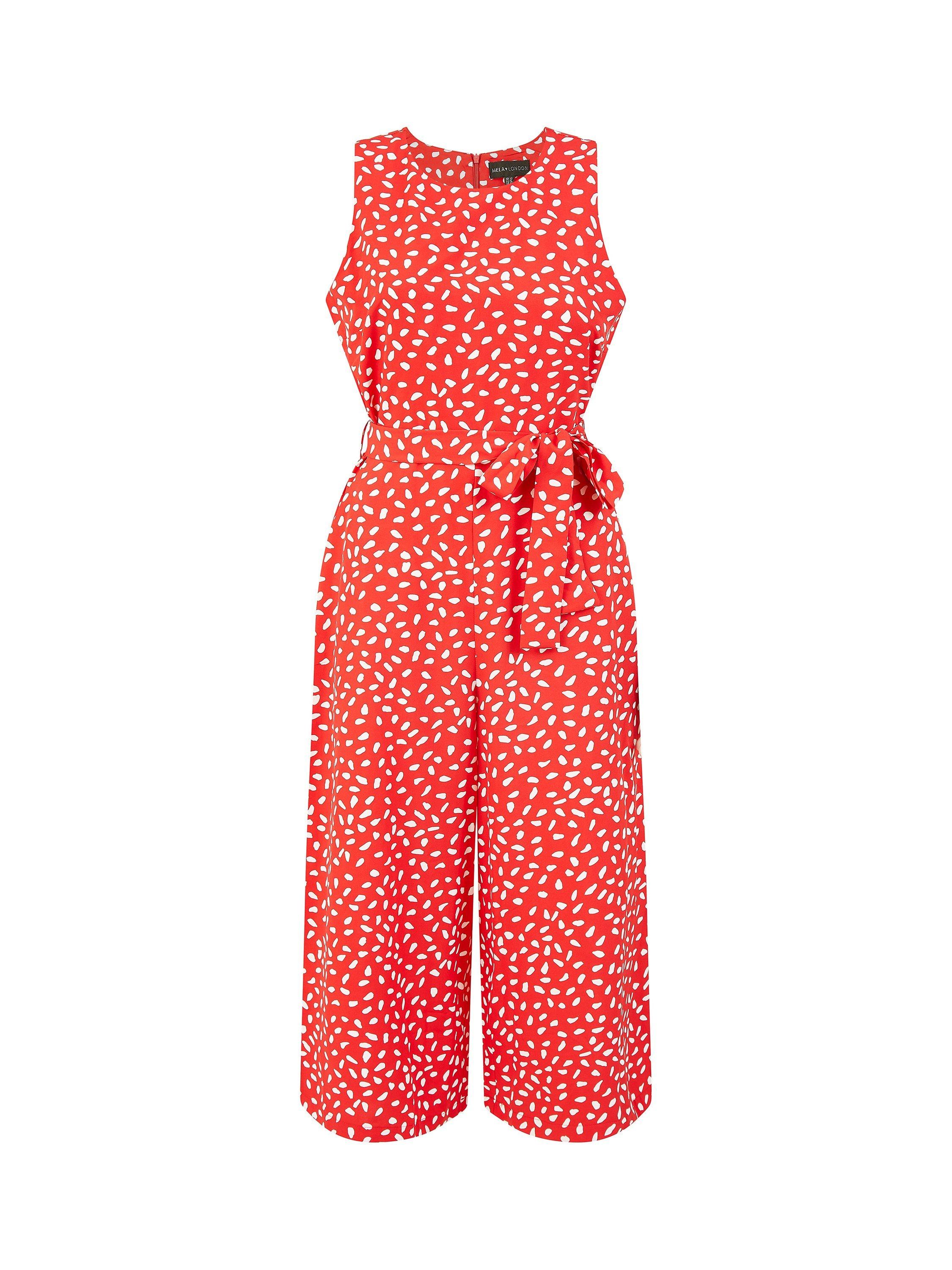Product image 5 of 5, which shows Mela London Dash Print Culotte Jumpsuit, Red, 6