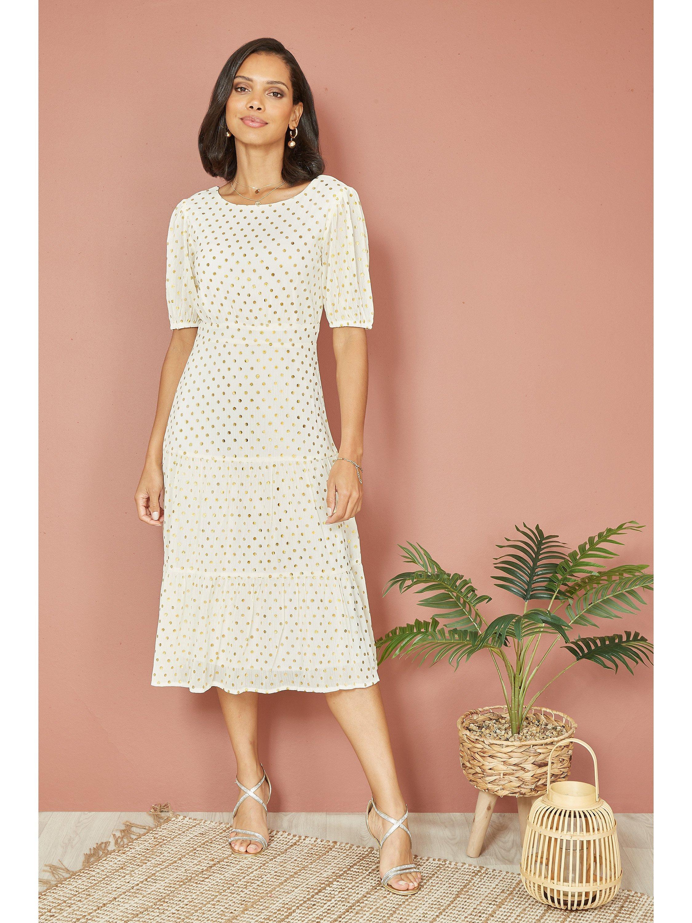 Foil spot pleated midi dress best sale