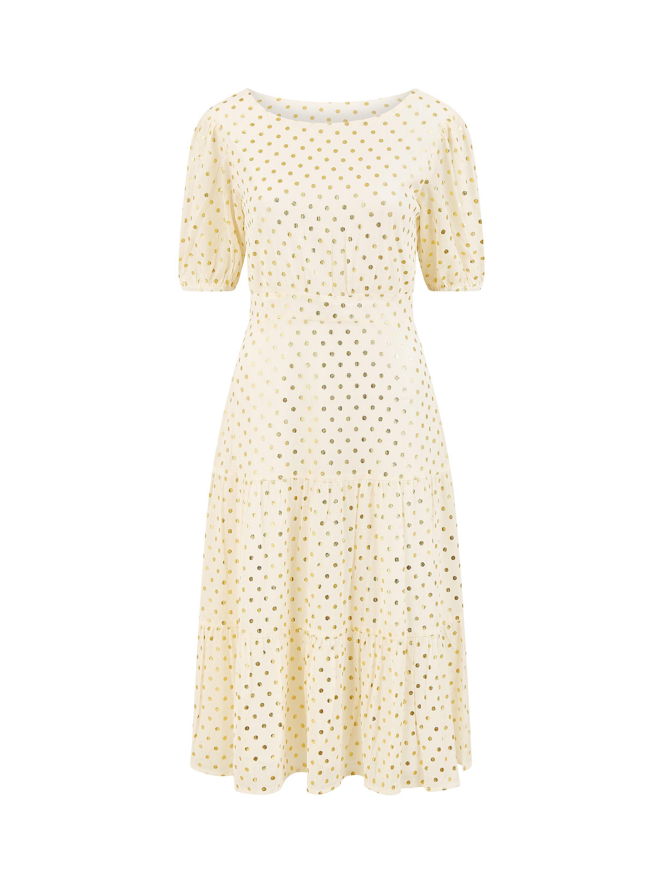 Product image 5 of 5, which shows Mela London Gold Foil Spot Midi Dress, Ivory/Gold, 6