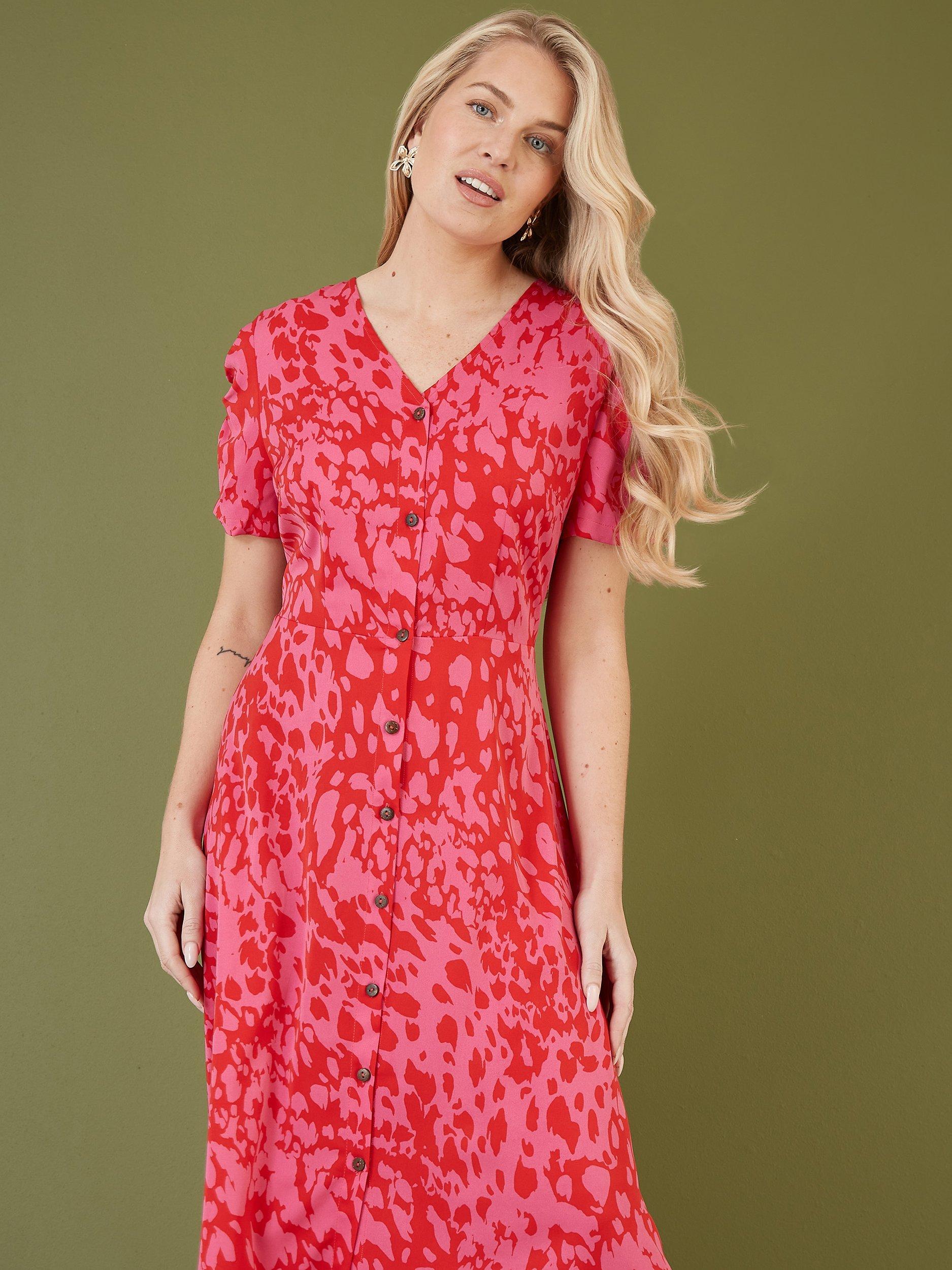Mela London Animal Print Midi Shirt Dress Red Pink