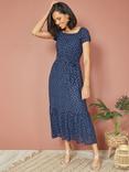 Mela London Foil Print Bardot Midi Dress, Navy