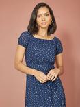 Mela London Foil Print Bardot Midi Dress, Navy