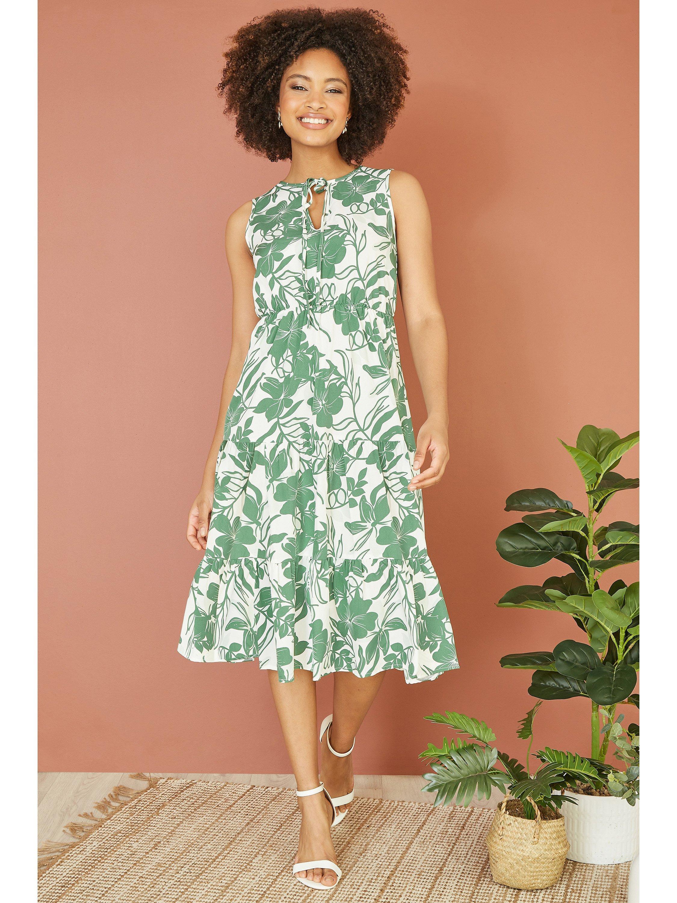 Product image 2 of 5, which shows Mela London Midi Floral Dress, Green, 8
