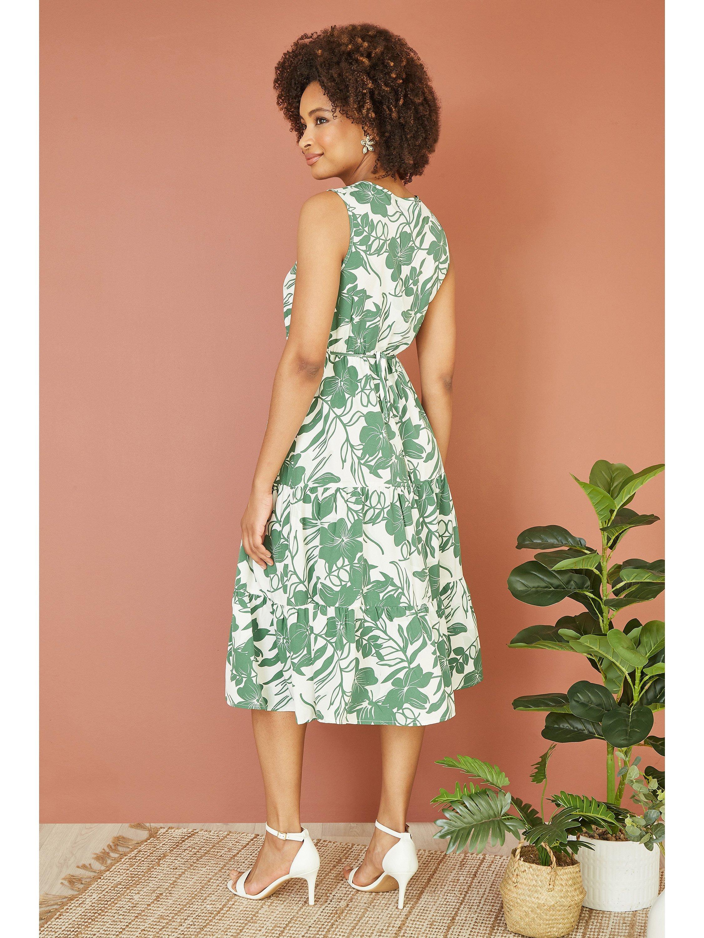 Product image 4 of 5, which shows Mela London Midi Floral Dress, Green, 8