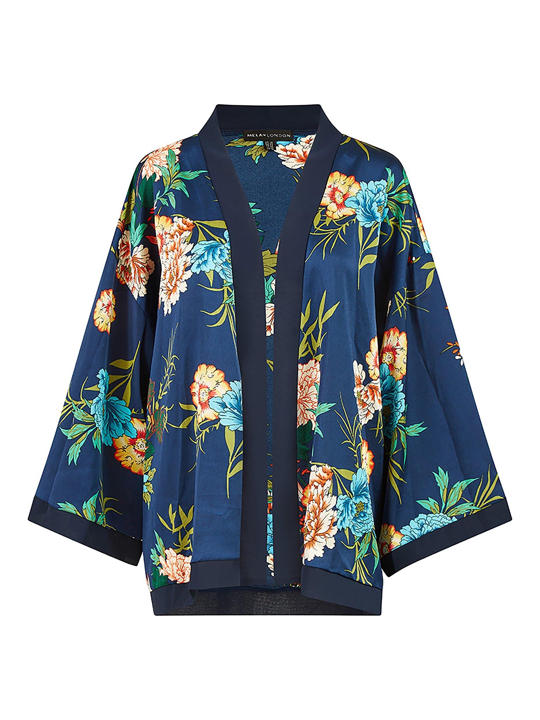 Product image 1 of 1, which shows Yumi London Curve Mela Floral Print Satin Kimono, Multi, 18