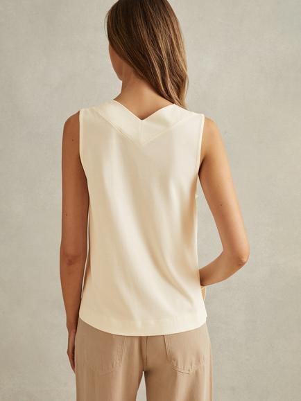 Reiss Mira V-Neck Sleeveless Top - view 2, Ivory