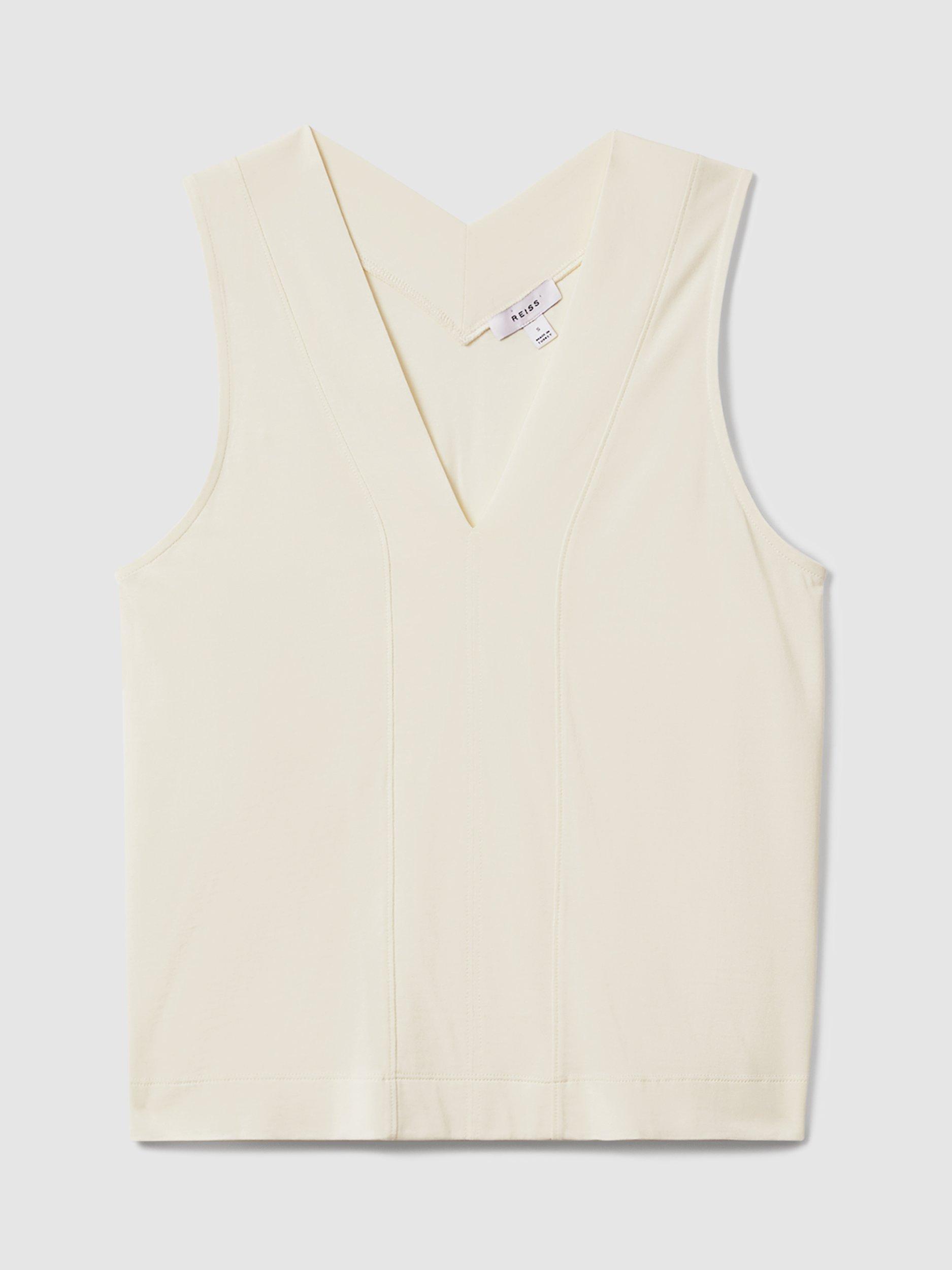 Product image 5 of 5, which shows Reiss Mira V-Neck Sleeveless Top, Ivory, XS